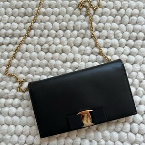 Ferragamo Miss Vara Bow Gold Chain Wallet/Clutch